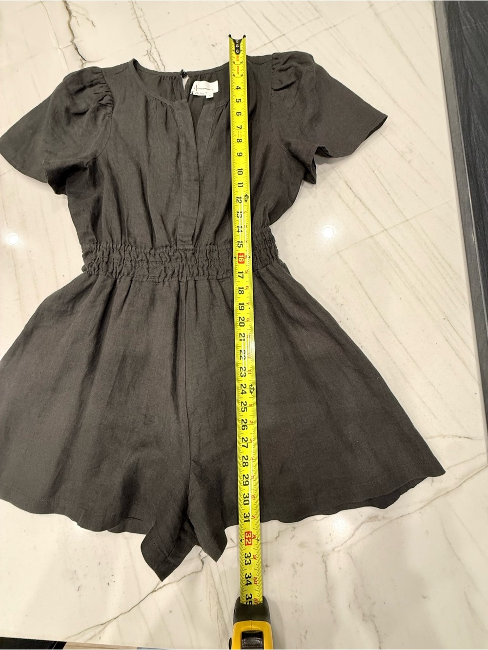 Anthropologie Black Short-Sleeve Smocked-Waist Romper - Picture 7 of 10